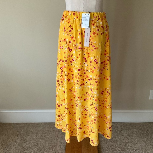 NWT BCBG Floral Yellow Button Down Midi Skirt - Picture 5 of 10
